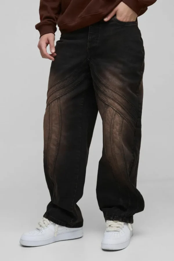 boohooMAN Relaxed Rigid Vintage Look Panelled Denim Jeans | Denim | Going Out Denim
