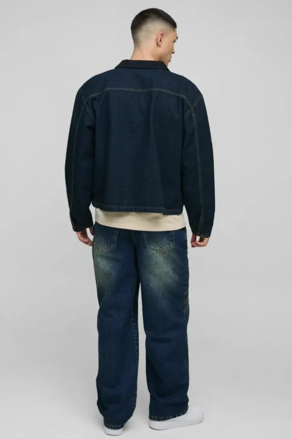 boohooMAN Relaxed Rigid Vintage Look Panelled Denim Jeans | Denim | Going Out Denim