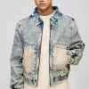 boohooMAN Relaxed Zip Through Antique Wash Denim Bomber | Man | Basics - Elevated