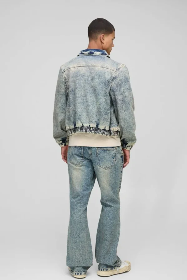 boohooMAN Relaxed Zip Through Antique Wash Denim Bomber | Man | Basics - Elevated