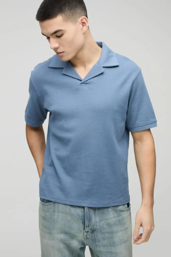 boohooMAN Revere Ribbed Polo | Going Out Polo Shirts