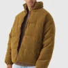 boohooMAN Reversible Cord And Nylon Puffer Jacket In Brown | Man | Coats & Jackets