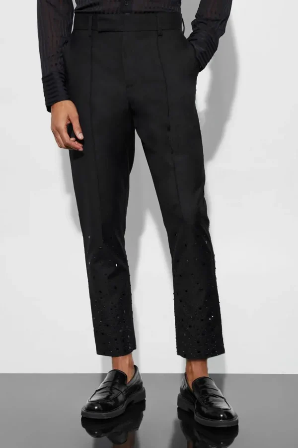 boohooMAN Rhinestone Detail Tapered Suit Trousers | Suits & Tailoring | Suits & Tailoring