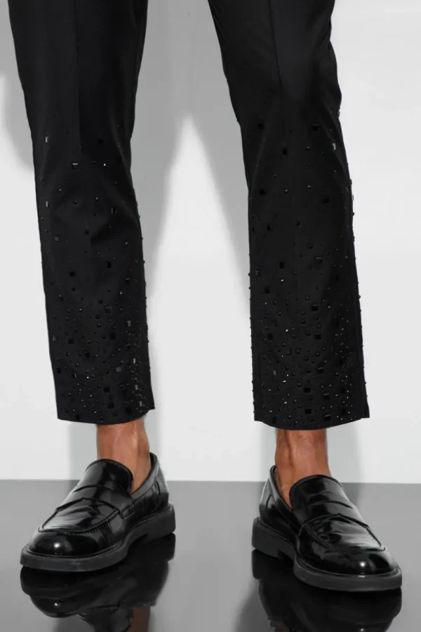 boohooMAN Rhinestone Detail Tapered Suit Trousers | Suits & Tailoring | Suits & Tailoring