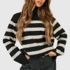 boohoo Roll Neck Oversized Stripe Jumper | Women Shirts | Foundation