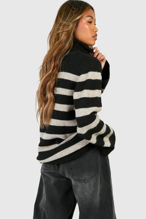 boohoo Roll Neck Oversized Stripe Jumper | Women Shirts | Foundation