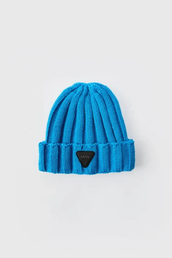 boohooMAN Rubber Branded Chunky Beanie | Hats & Caps