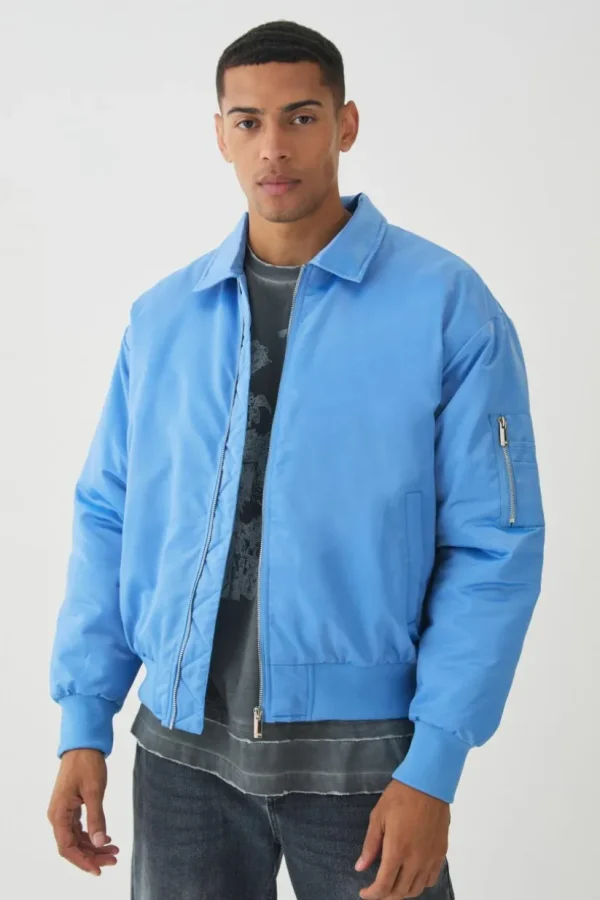 boohooMAN Satin Collared Bomber Jacket In | Man | Coats & Jackets