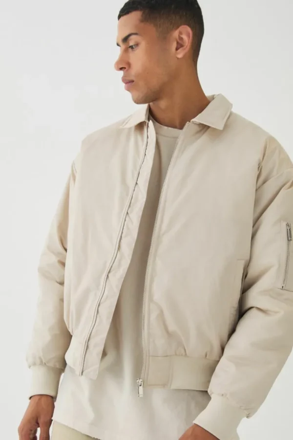 boohooMAN Satin Collared Bomber Jacket In | Man | Coats & Jackets