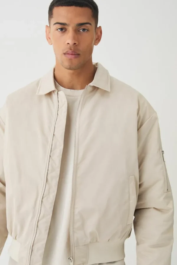 boohooMAN Satin Collared Bomber Jacket In | Man | Coats & Jackets