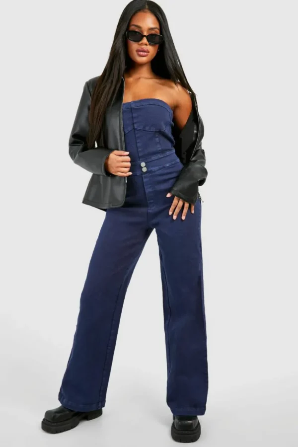 boohoo Seam Detail Bandeau Denim Jumpsuit | Women Shirts | Foundation