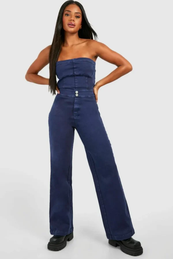 boohoo Seam Detail Bandeau Denim Jumpsuit | Women Shirts | Foundation