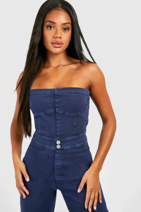 boohoo Seam Detail Bandeau Denim Jumpsuit | Women Shirts | Foundation