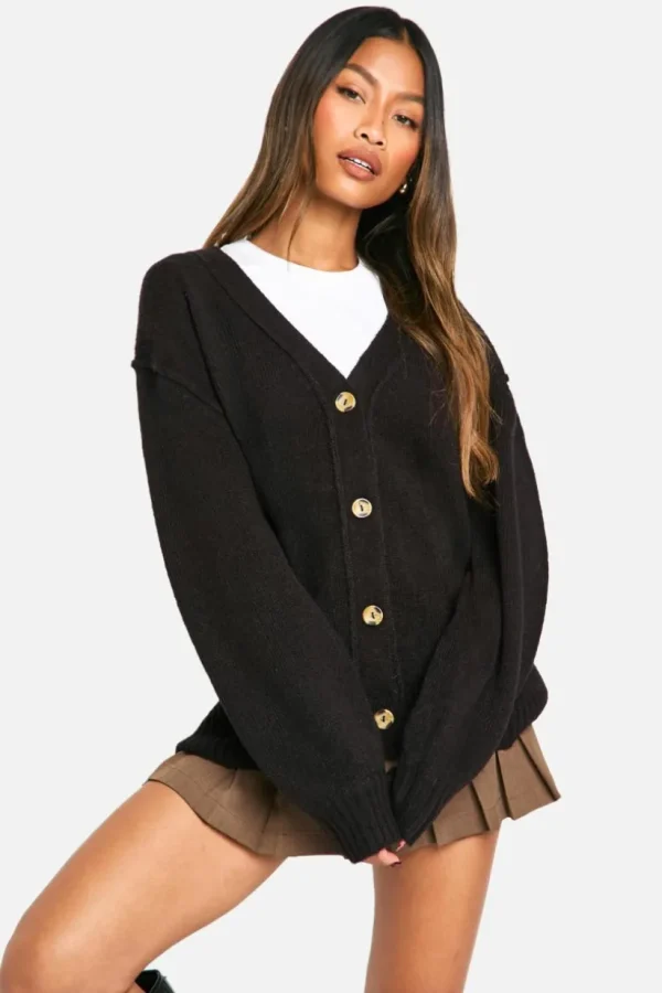 boohoo Seam Detail Soft Knit Boyfriend Oversized Cardigan | Women Shirts | Foundation