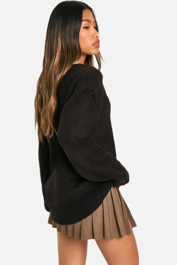 boohoo Seam Detail Soft Knit Boyfriend Oversized Cardigan | Women Shirts | Foundation