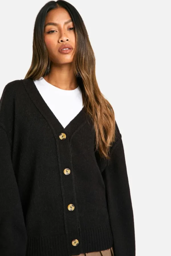 boohoo Seam Detail Soft Knit Boyfriend Oversized Cardigan | Women Shirts | Foundation