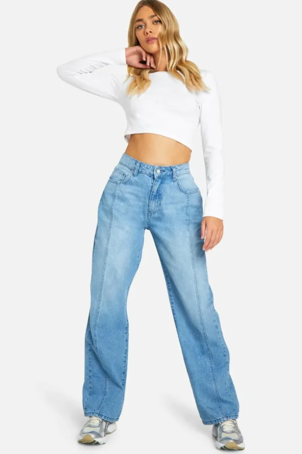 boohoo Seam Detail Straight Leg Denim Jeans | Women Shirts | Foundation