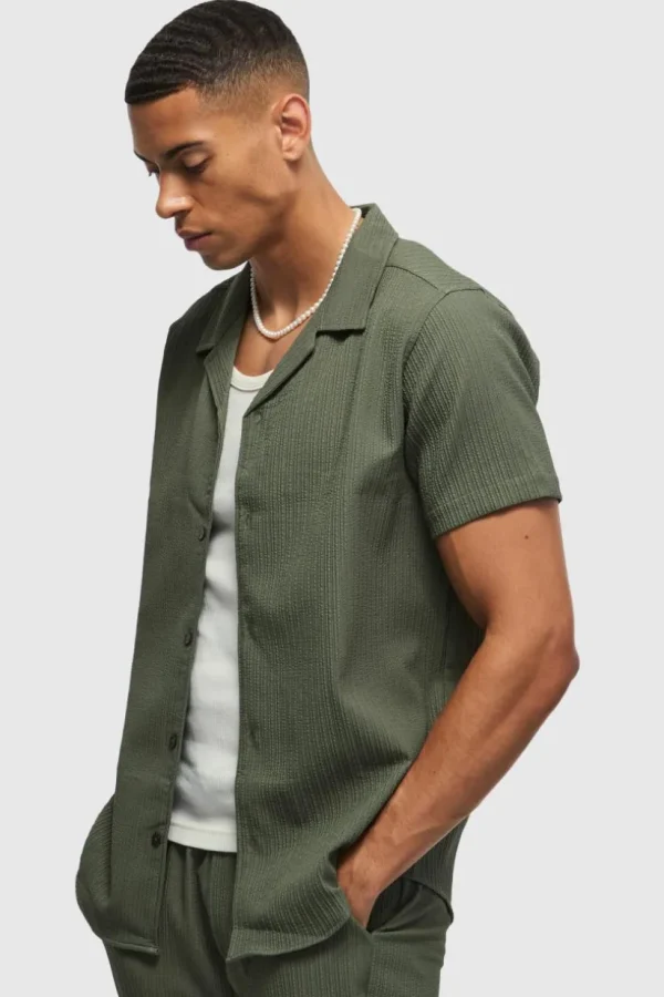 boohooMAN Seersucker Revere Collar Shirt & Trouser Set | Going Out | Sets & Coords