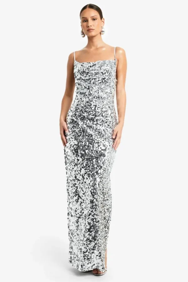 boohoo Sequin Cowl Neck Maxi Slip Dress | Women Shirts | Foundation