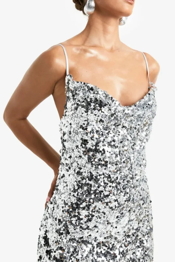 boohoo Sequin Cowl Neck Maxi Slip Dress | Women Shirts | Foundation