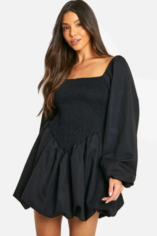 boohoo Shirred Long Sleeve Smock Dress | Women Shirts | Foundation