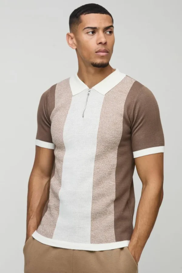 boohooMAN Short Sleeve Muscle Fit Colour Block Knit Polo | Going Out Polo Shirts