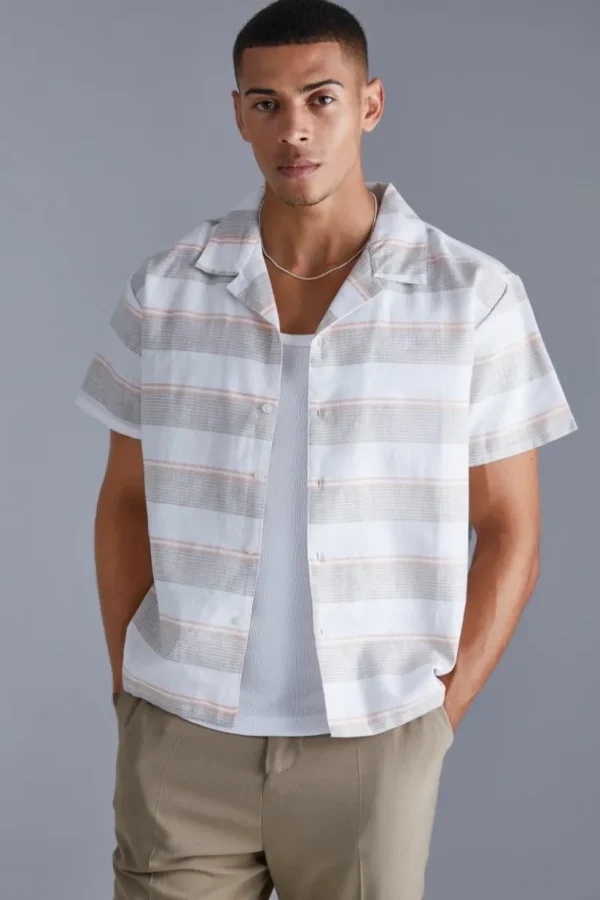 boohooMAN Short Sleeve Boxy Colour Pop Stripe Shirt | Shirts | Going Out Shirts