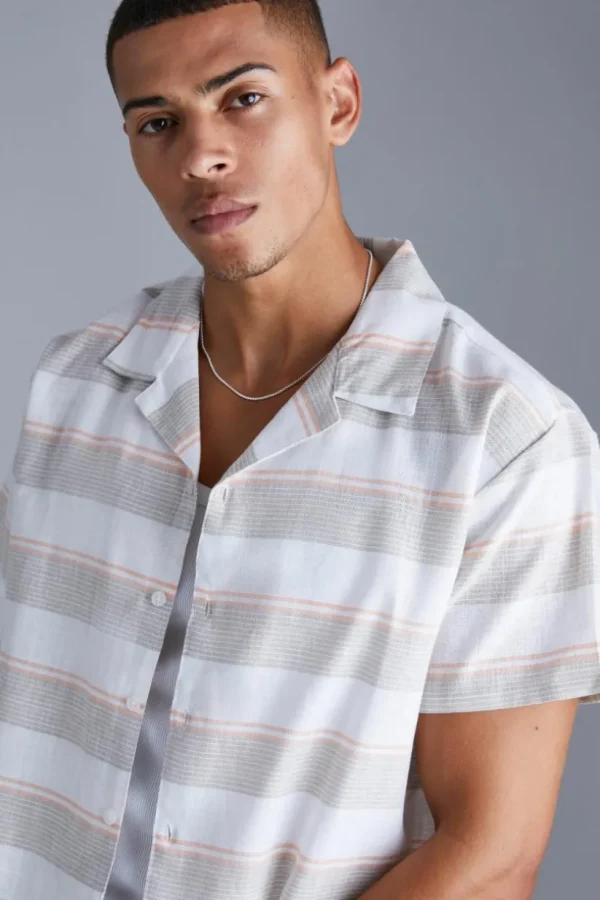 boohooMAN Short Sleeve Boxy Colour Pop Stripe Shirt | Shirts | Going Out Shirts