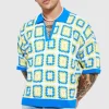 boohooMAN Short Sleeve Boxy Fit Revere Crochet Polo | Knitwear | Going Out Knitwear