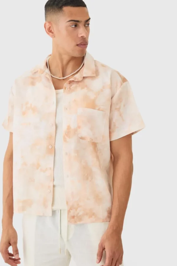 boohooMAN Short Sleeve Boxy Linen Look Tie Dye Shirt | Shirts | Going Out Shirts