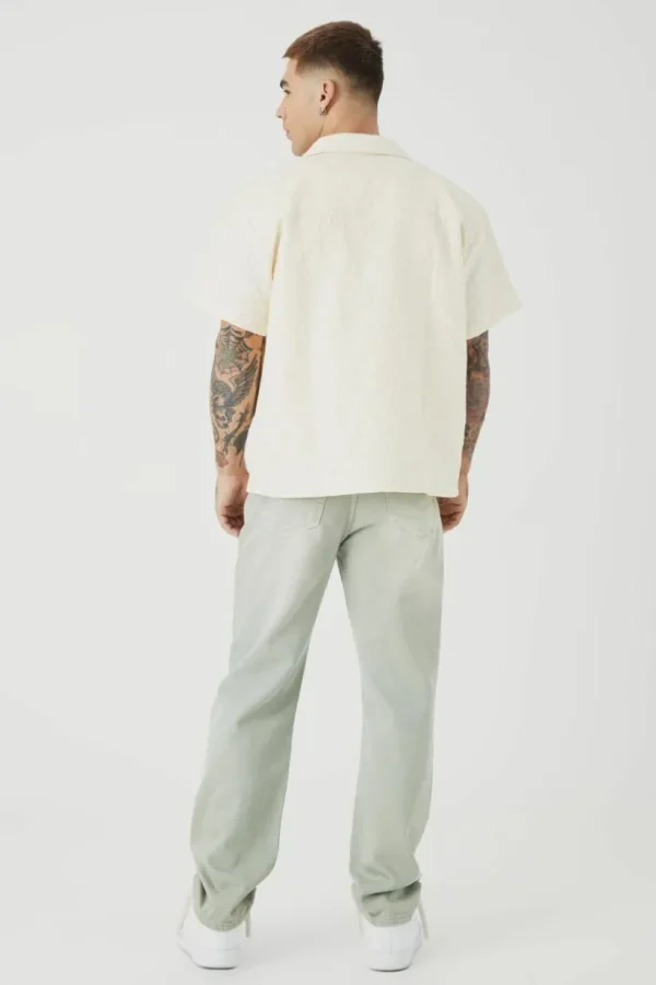 boohooMAN Short Sleeve Boxy Tonal Texture Shirt | Shirts | Going Out Shirts