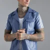 boohooMAN Short Sleeve Dropped Revere Tape Detail Shirt | Shirts | Going Out Shirts