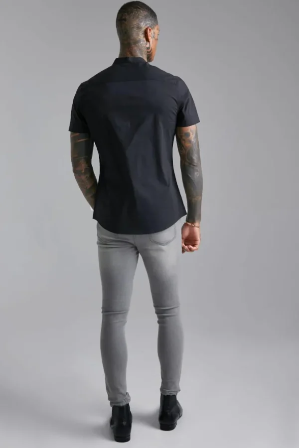 boohooMAN Short Sleeve Grandad Slim Fit Shirt | Shirts | Going Out Shirts