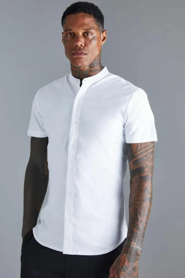 boohooMAN Short Sleeve Grandad Stretch Fit Shirt | Shirts | Going Out Shirts