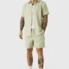 boohooMAN Short Sleeve Jersey Herringbone Shirt And Short Set | Sets & Coords