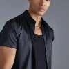 boohooMAN Short Sleeve Muscle Satin Shirt | Going Out | Shirts