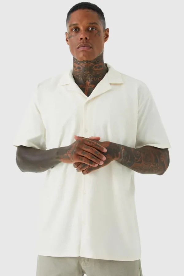 boohooMAN Short Sleeve Oversized Revere Jersey Shirt | Shirts | Going Out Shirts