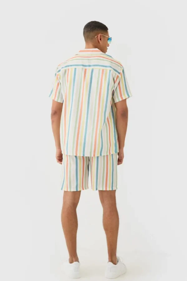 boohoo Short Sleeve Oversized Revere Stripe Set | Sets & Coords