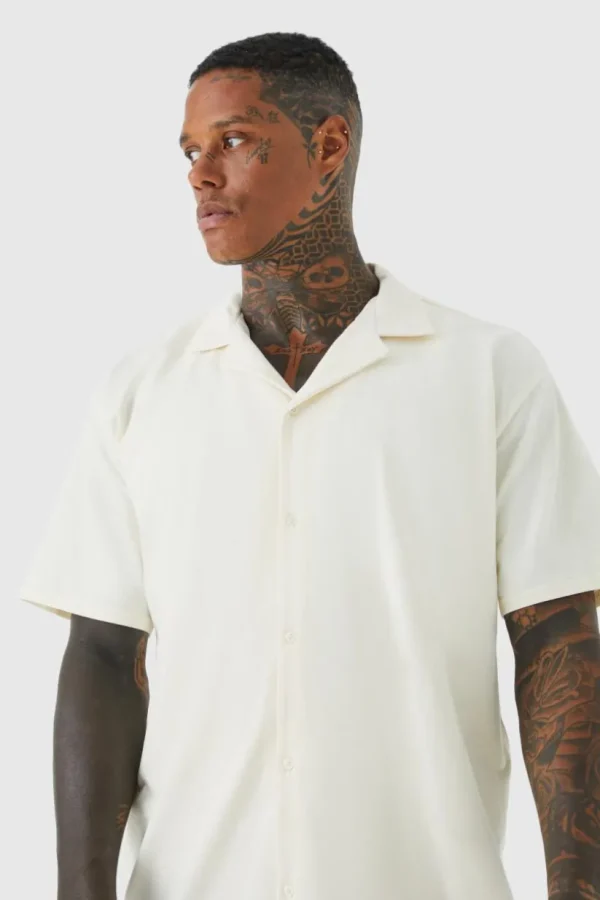 boohooMAN Short Sleeve Oversized Revere Jersey Shirt | Shirts | Going Out Shirts