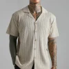 boohooMAN Short Sleeve Revere Cable Knit Shirt | Going Out Polo Shirts | Going Out Tops