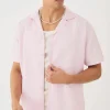 boohooMAN Short Sleeve Revere Oversized Linen Shirt | Shirts | Going Out Shirts