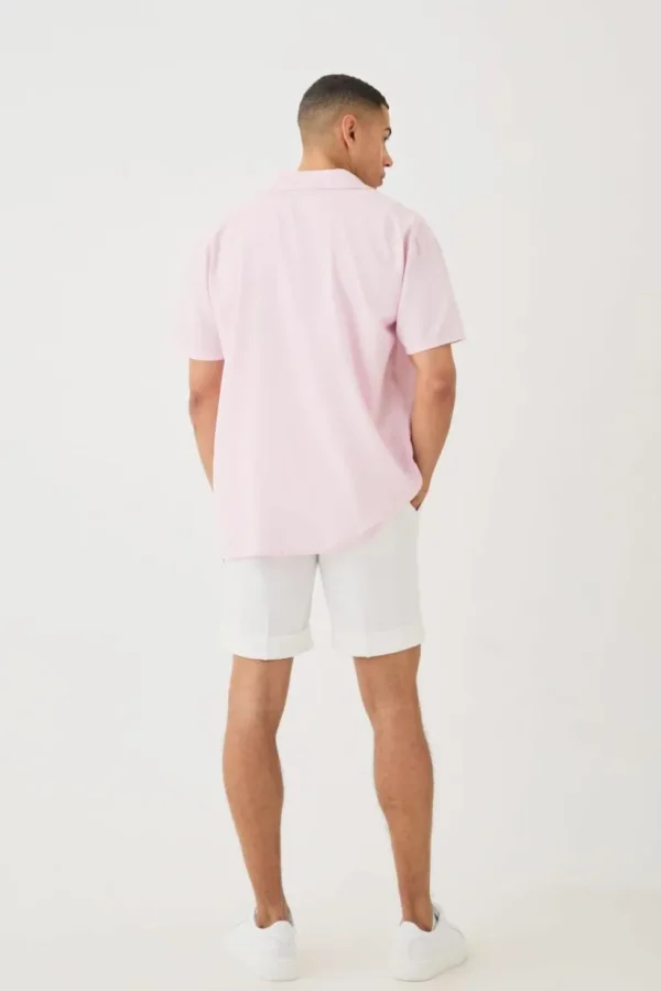 boohooMAN Short Sleeve Revere Oversized Linen Shirt | Shirts | Going Out Shirts