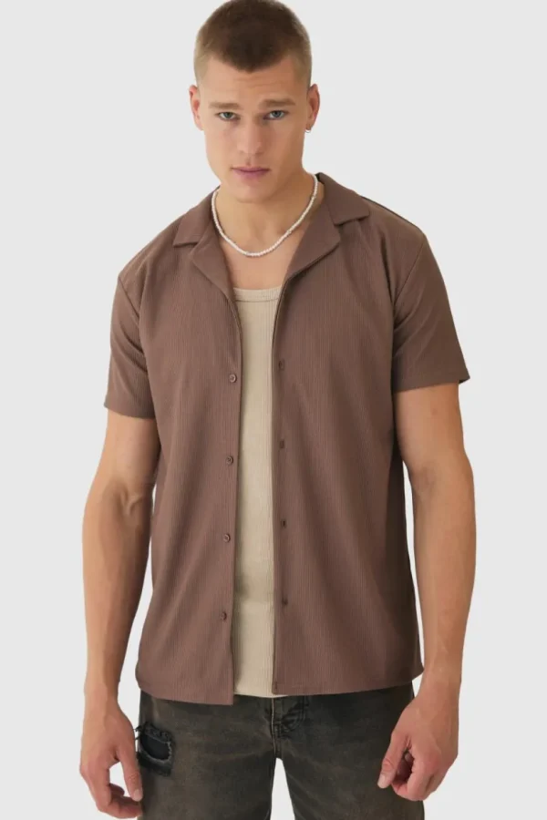 boohooMAN Short Sleeve Revere Rib Jersey Shirt | Shirts | Going Out Shirts