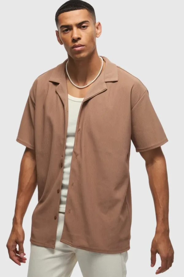 boohooMAN Short Sleeve Ribbed Oversized Shirt | Shirts | Going Out Shirts