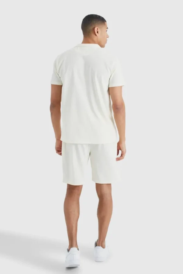 boohooMAN Short Sleeve Ribbed Shirt And Short Set | Sets & Coords