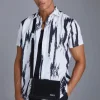 boohooMAN Short Sleeve Slub Large Scale Abstract Shirt | Going Out Tops | Going Out