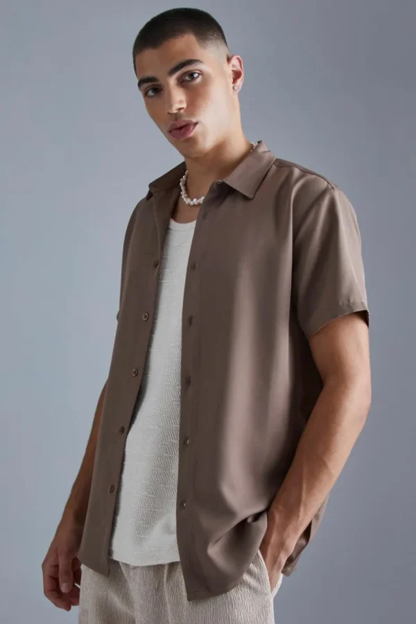 boohooMAN Short Sleeve Soft Twill Smart Shirt | Shirts | Going Out Shirts