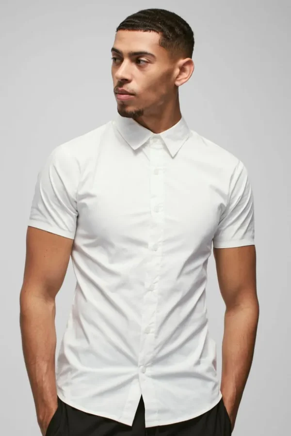 boohooMAN Short Sleeve Stretch Fit Shirt | Going Out | Shirts