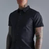 boohooMAN Short Sleeve Stretch Fit Shirt | Going Out Tops | Going Out