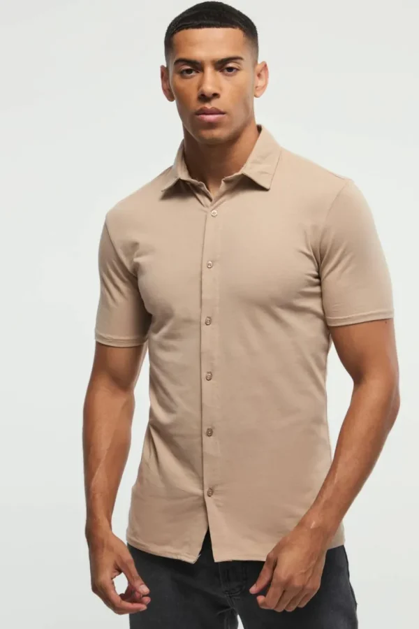 boohooMAN Short Sleeve Stretch Fit Jersey Shirt | Shirts | Going Out Shirts